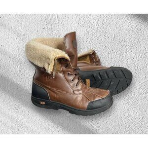 UGG Kids Size 2 Butte II Boots Brown Black Waterproof Wool Lined Leather Youth